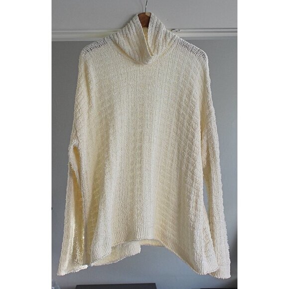 Eileen Fisher - Specialty Stitch Waffle Knit Organic Cotton Turtleneck - Large - Picture 3 of 11